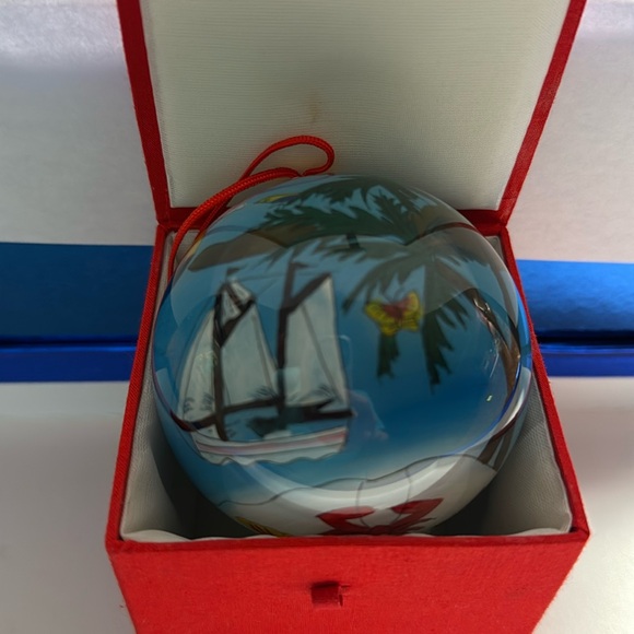 Reverse Hand Painted Glass  Ornament Beach Theme Palm Trees,Boats,Shells - Picture 9 of 9